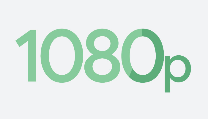 Testo verde "1080p" su sfondo bianco.