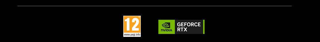 Su sfondo nero, a sinistra, un riquadro arancione con il numero "12". A destra, il logo verde NVIDIA GeForce RTX.