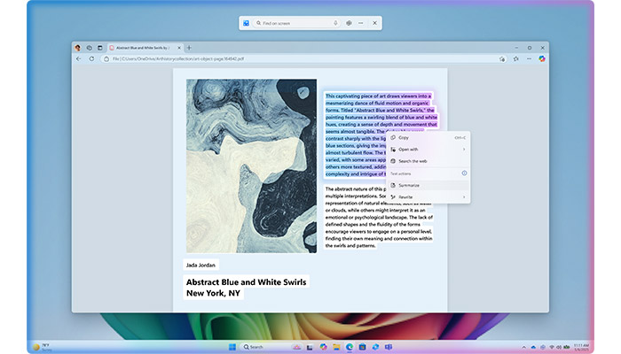 schermata windows che mostra una pagina con del testo selezionato