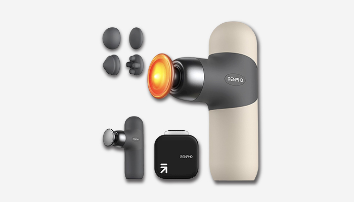 Massaggiatore per il corpo RENPHO MINI THERMAL di colore grigio/rosaceo/nero su sfondo grigio