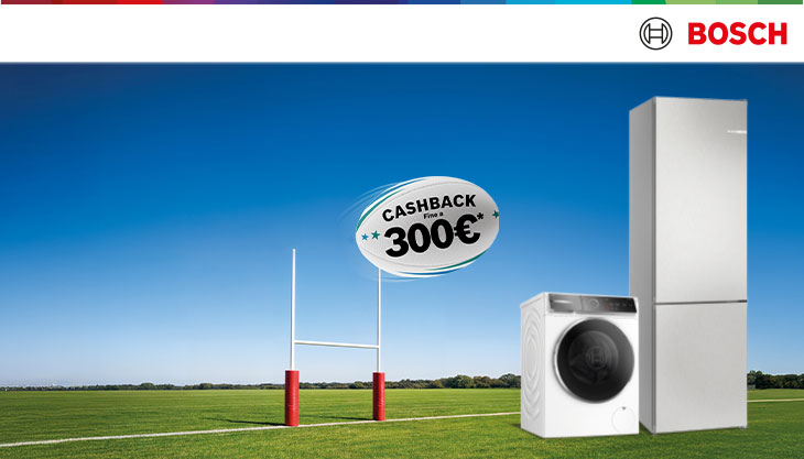 campo da football con due elettrodomestici e il bollo bosch con cashback