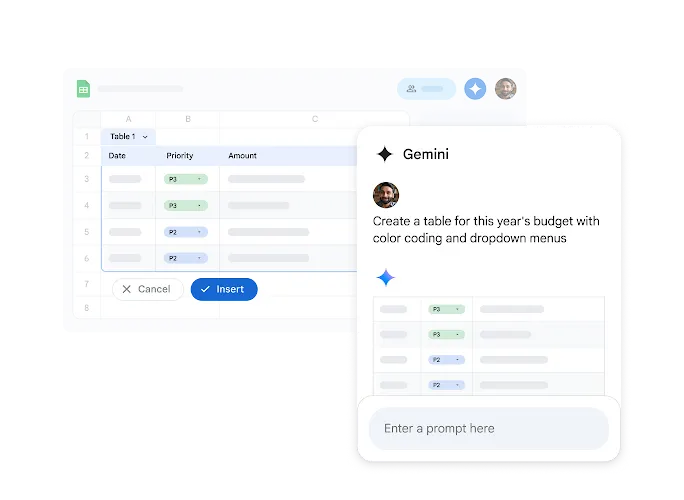 Istruzioni visive google Gemini e Fogli