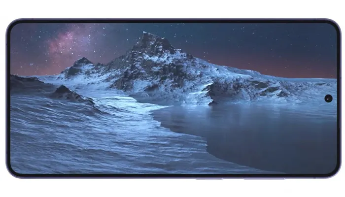 samsung s26 su cui si visualizza un paesaggio di montagna notturno