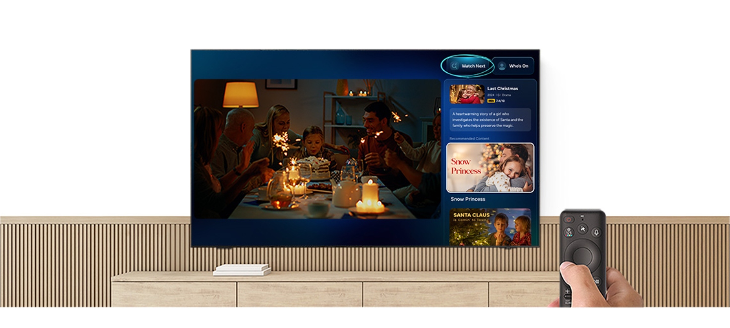 una mano che tiene un telecomando e un tv con varie scelte 