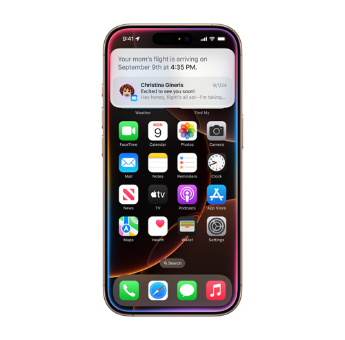 Schermo di smartphone con notifiche e icone di varie app su sfondo scuro con elementi grafici arancioni.