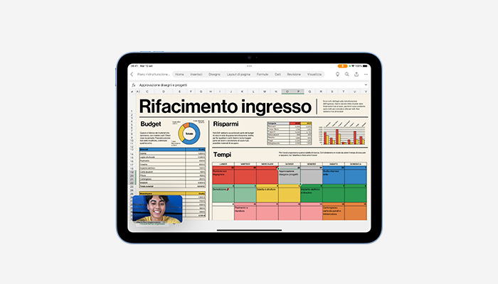 iPad con uno screensaver che mostra dei testi e dei diagrammi