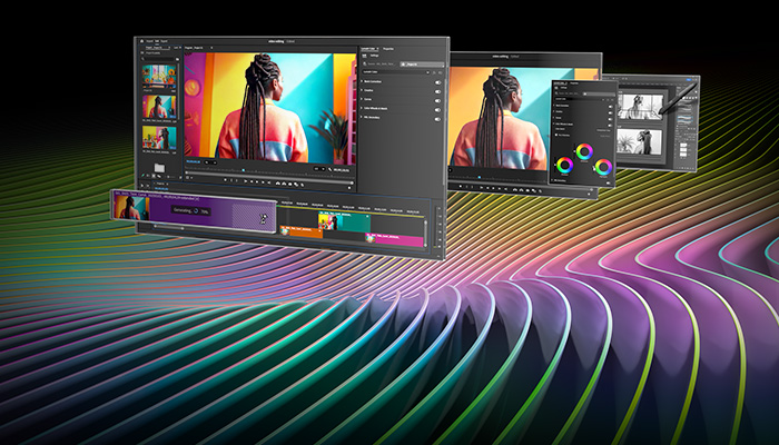 immagini astratte di piu' schermi di computer