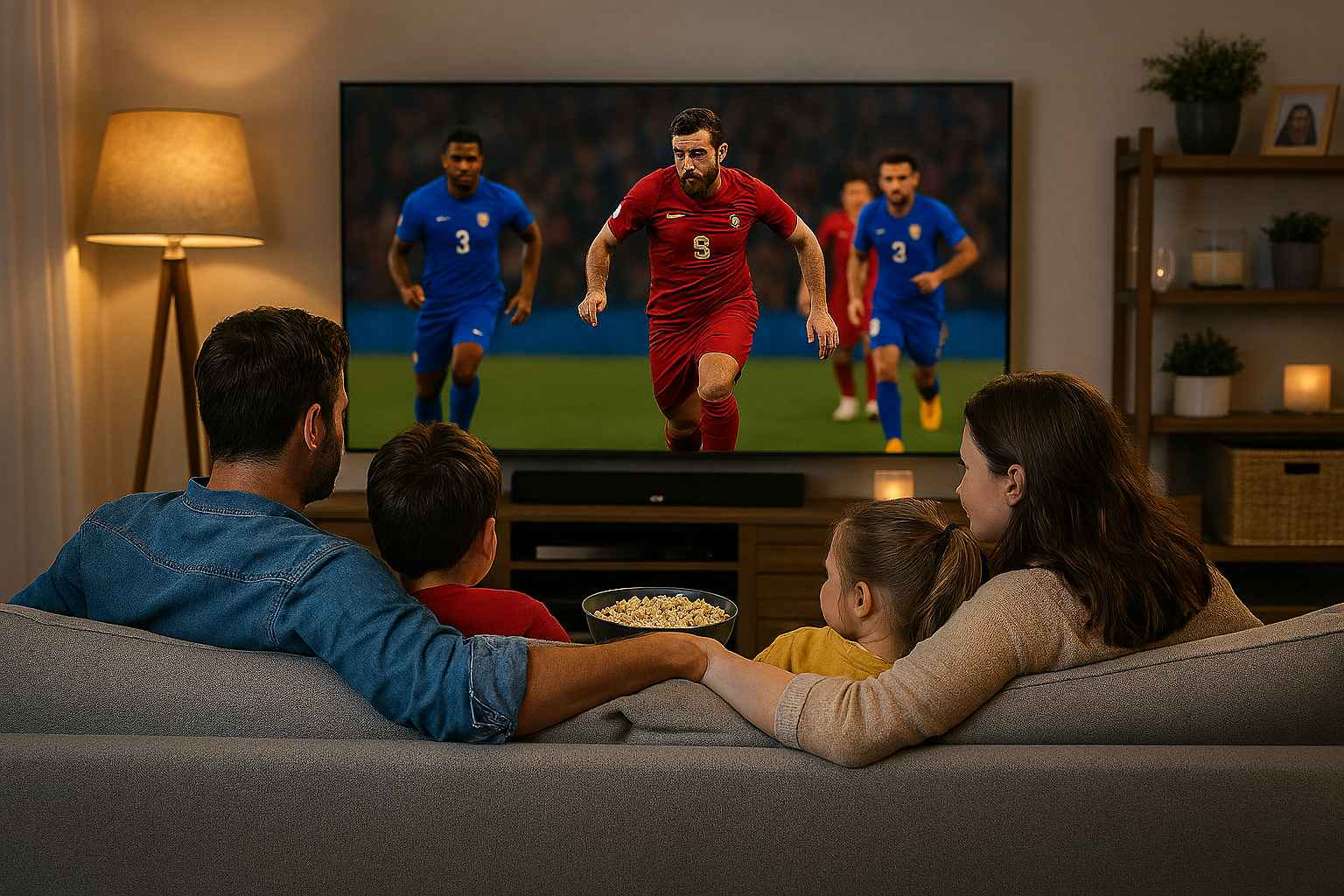 famiglia che guarda la tv sul divano