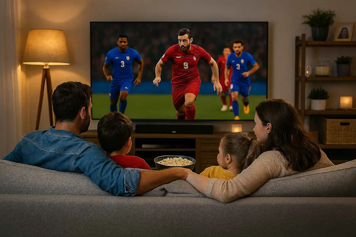 famiglia che guarda la tv sul divano