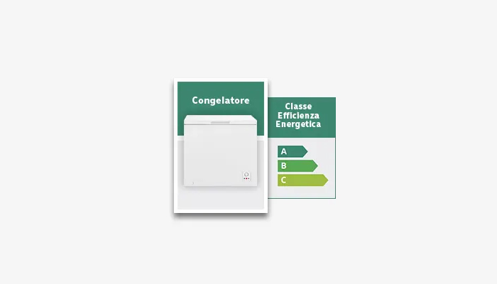 Congelatore bianco con classe energetica C, allarme temperatura e sistema no-frost.