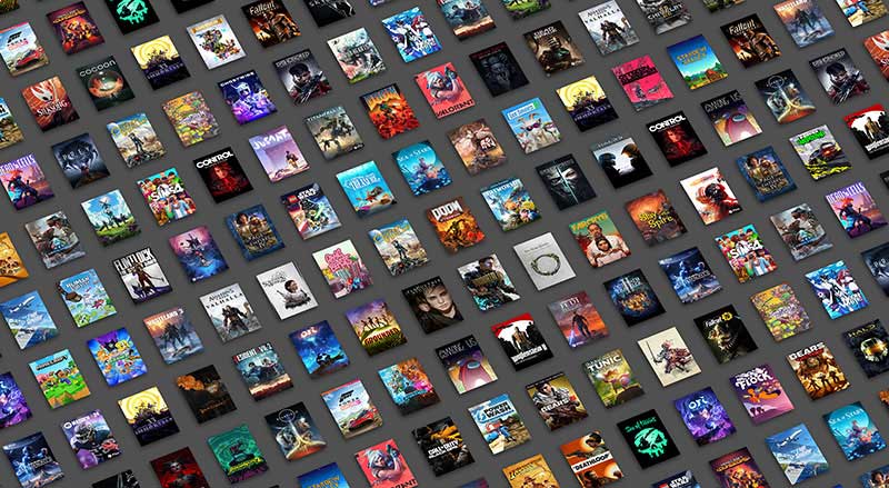 Een kleurrijke verzameling gamecovers verspreid in een patroon. Verschillende genres zoals actie, avontuur en sport, perfect voor elke gamer.