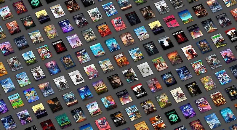 Een kleurrijke verzameling gamecovers verspreid in een patroon. Verschillende genres zoals actie, avontuur en sport, perfect voor elke gamer.