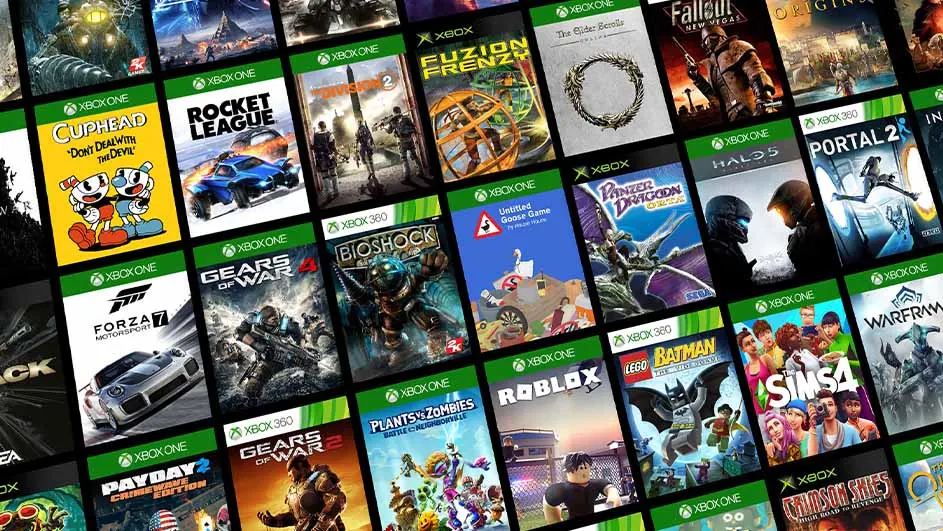 Een overzicht van diverse Xbox One- en Xbox 360-gamehoesjes, waaronder titels als Cuphead, Rocket League en Gears of War.