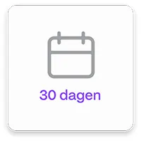 Witte achtergrond met een grijze kalender pictogram en de paarse tekst "30 dagen" eronder.