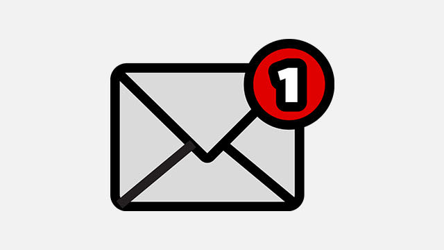 Een envelop met een rood notificatie-icoon met het cijfer één rechtsboven.