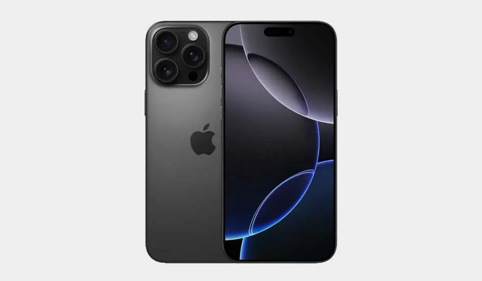 Een zwarte Apple iPhone 14 Pro met groot display en drie camera’s aan de achterkant, modern en strak vormgegeven.
