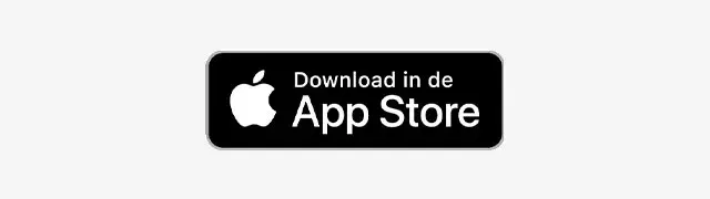 Zwarte knop met witte tekst "Download in de App Store" en een Apple-logo aan de linkerkant, tegen een witte achtergrond.