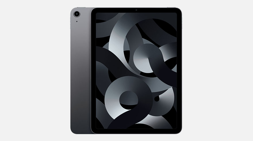 Twee grijze iPads staan op een witte achtergrond. Eén iPad staat voor en één erachter, maar iets meer naar links.