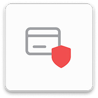 Grijs creditcardpictogram met een rode schildoverlay op een witte achtergrond.