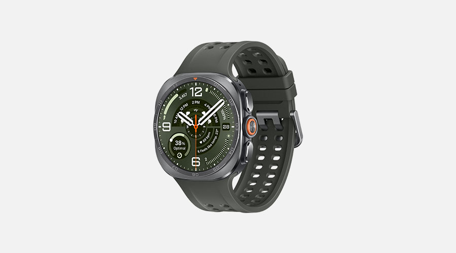 Samsung Galaxy Watch Ultra2-smartwatch met sportieve wijzerplaat, in de kleur groen.