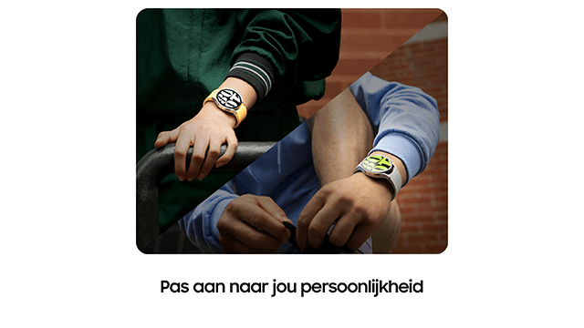 Twee personen met horloges. Een persoon draagt een geel horloge en de ander een wit horloge.