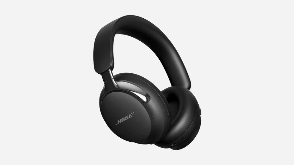 Zwarte Bose hoofdtelefoon, zichtbaar tegen een lichtgrijze achtergrond.