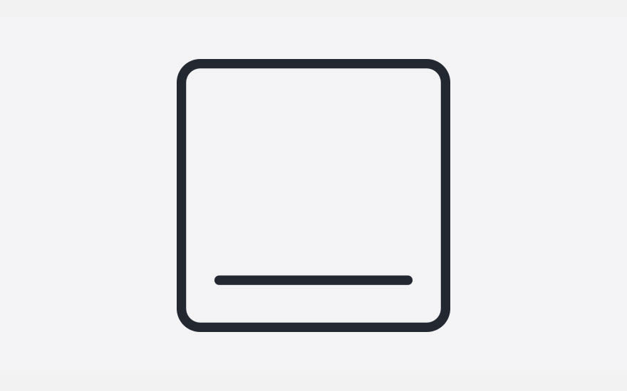 Een zwart omkaderd vierkant met een horizontale lijn aan de onderkant, tegen een lichtgrijze achtergrond.