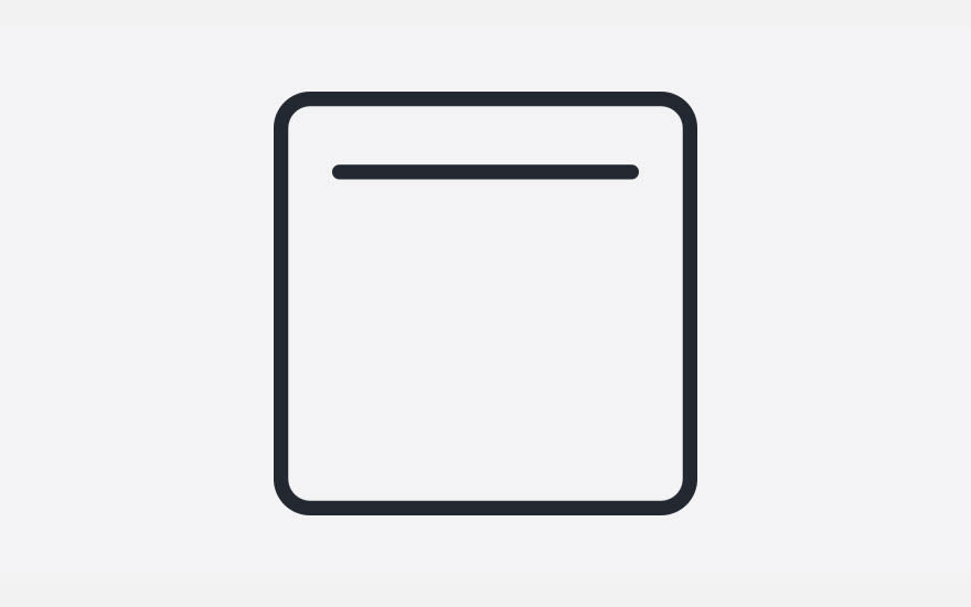 Een zwart omrand vierkant met afgeronde hoeken op een witte achtergrond. Er staat een horizontale lijn in het vierkant.