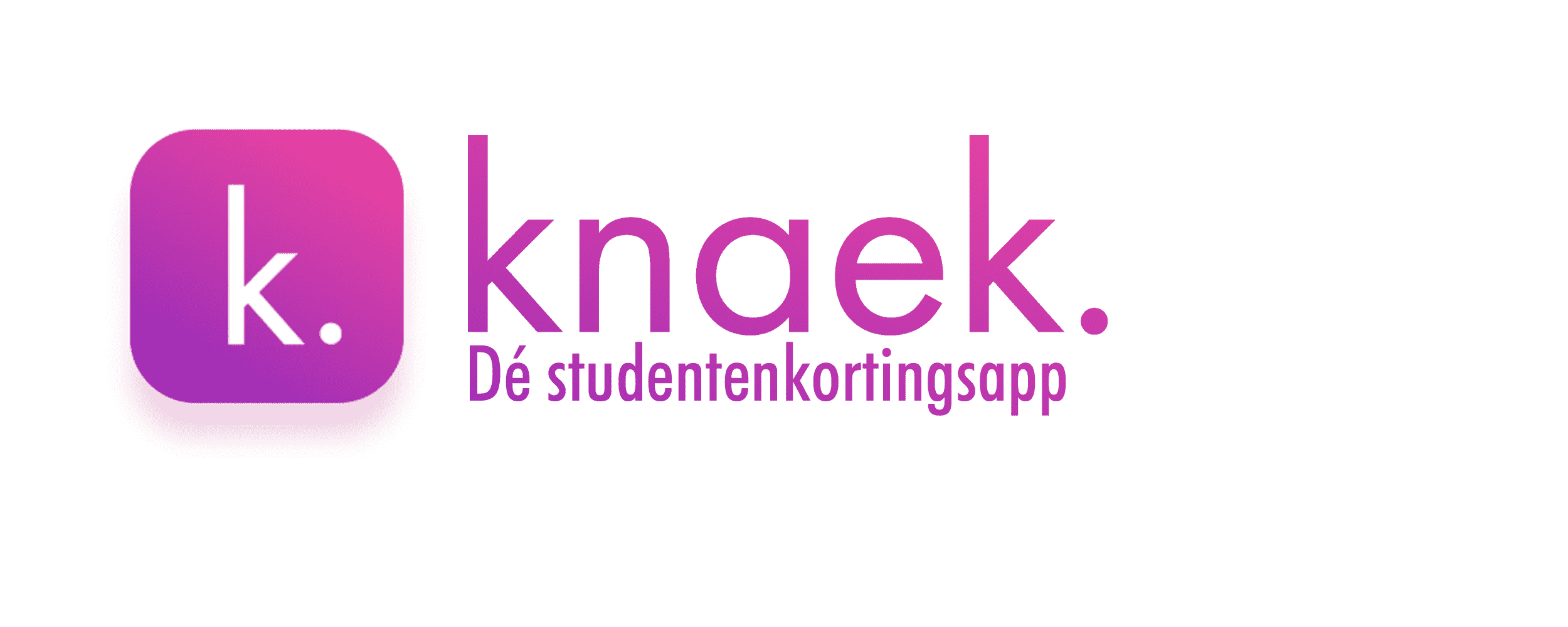 Paarse logo met de letter 'k' in een afgerond vierkant, naast de tekst 'knaek' en 'Dé studentenkortingsapp'.