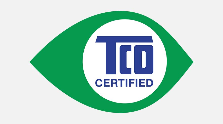 Groen oogvormig logo met blauwe tekst "Tco CERTIFIED" op een witte achtergrond.