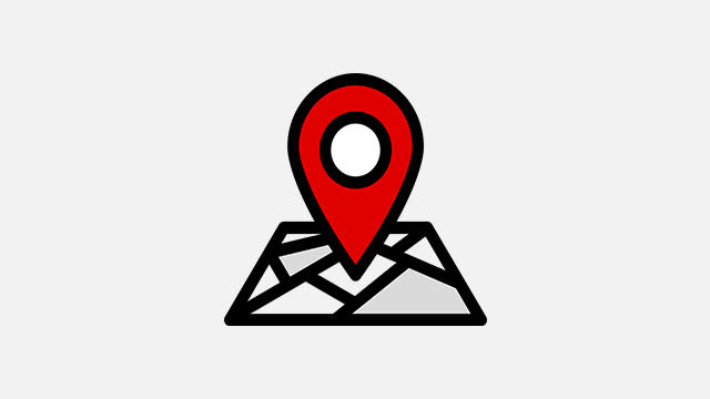 Een plattegrond met een rode locatiepin in het midden.
