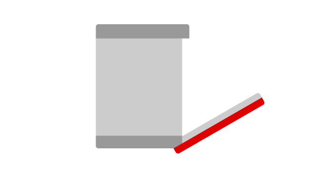 A gray rectangular container with a gray top and bottom is next to a red and white striped straw.