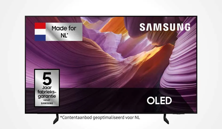 Een Samsung OLED tv met kleurrijk scherm, “Made for NL”, 5 jaar fabrieksgarantie en contentaanbod geoptimaliseerd voor Nederland.