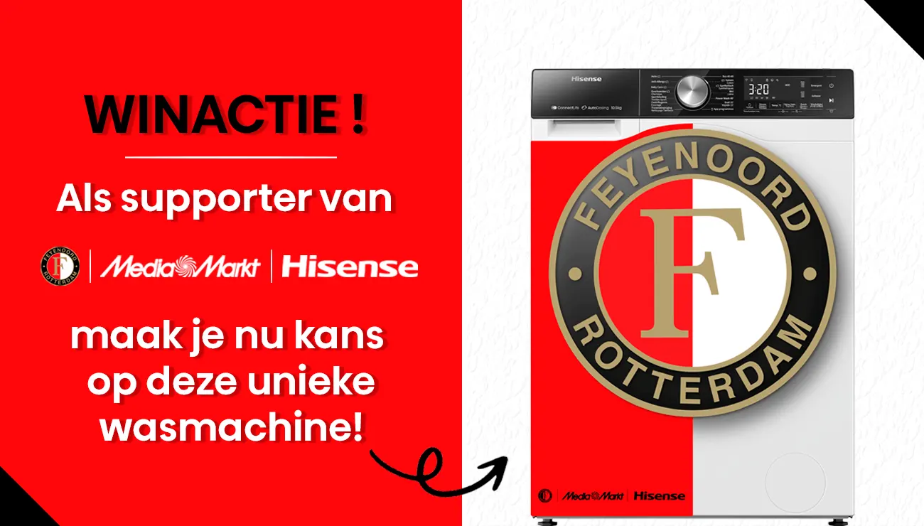 Maak kans op een unieke Hisense-wasmachine in Feyenoord-wrap