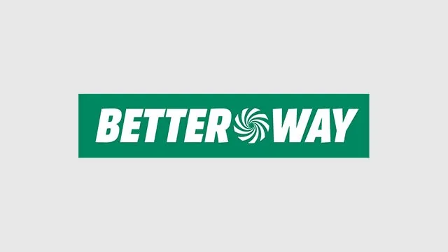 Groen logo met witte tekst "BETTER WAY" en een wit wervelend symbool op een grijze achtergrond.