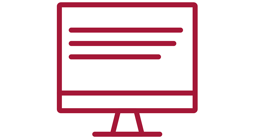 Ein roter Computermonitor mit drei horizontalen Linien auf einem weißen Hintergrund.