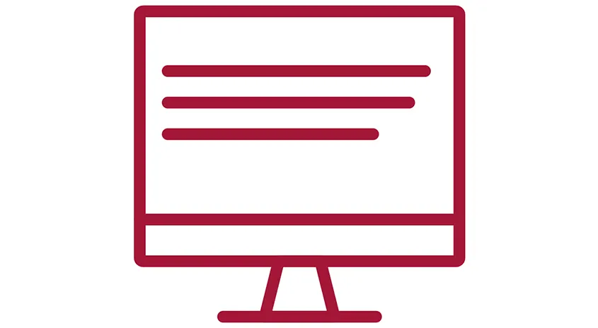 Ein roter Computermonitor mit drei horizontalen Linien auf einem weißen Hintergrund.