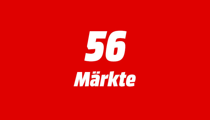 Bild mit rotem Hintergrund. Text auf dem Bild in weißer Schrift: 56 Märkte
