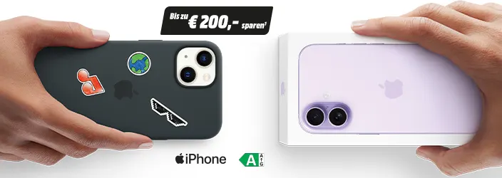 iPhone mit Hinweis auf bis zu 200 Euro Ersparnis