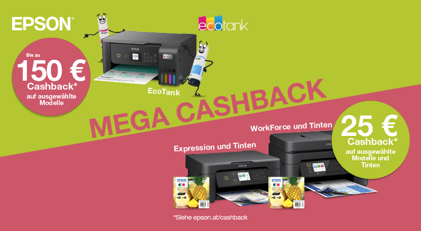 Epson Ecotank 150€ Cashback - Epson Expression und WorkForce Tintenstrahldrucker 25€ Cashback