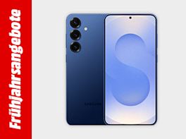 Bild mit hellgrauem Hintergrund und einem roten Streifen links und weißem Text "Frühjahrsangebote"; rechts im Bild ein Smartphone