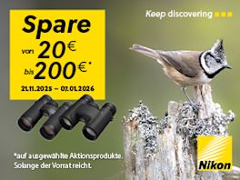 Spare von 20€ bis 200€ - 21.11.2025-07.01.2026 - Nikon - Vogel im Hintergrund