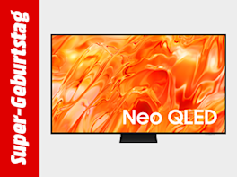 TV vor weißem Hintergrund. Links davon in einem roten Balken und weißer Schrift steht: Super-Geburtstag.
