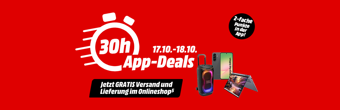 30h App-Deals. Gültig von 17.10. bis 18.10. 2 fache Punkte in der App. Jetzt Gratis Versand und Lieferung im Onlineshop.