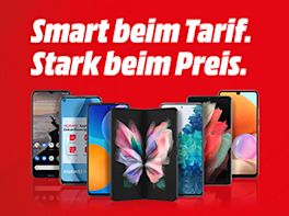 Headline: Smart beim Tarif. Stark beim Preis. Darunter befindet sich einen Produkt-Kollektion an Smartphones.