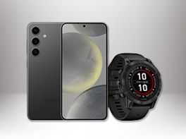 Produktbild von einem Smartphone und einer Smartwatch.