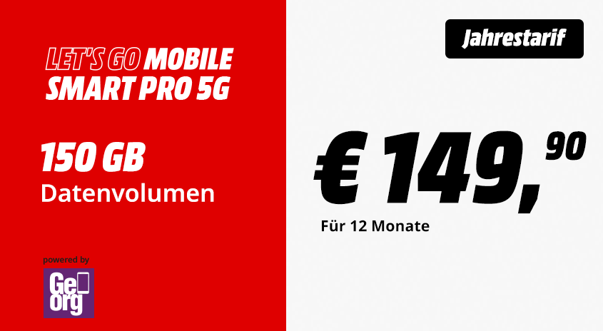 Mobilfunktarif „LET’S GO MOBILE SMART PRO 5G“ mit 80 GB Datenvolumen für 149,90 Euro pro Monat, powered by Georg.