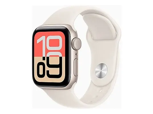 Apple Watch SE 3 Frontansicht in der Farbe Sternenlicht