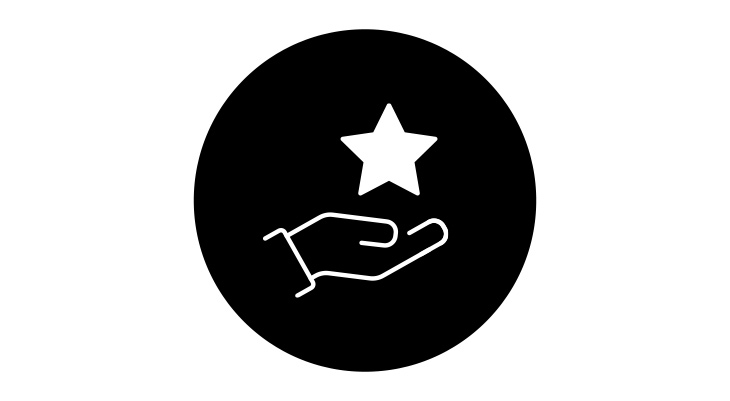  Icon einer offenen Hand mit einem darüber schwebenden Stern in einem schwarzen Kreis.