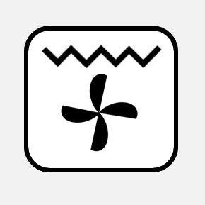 Symbol für Umluftgrillen bei einem Backofen - 3 Dreiecke oben, Ventilator mit 3 Blättern darunter.